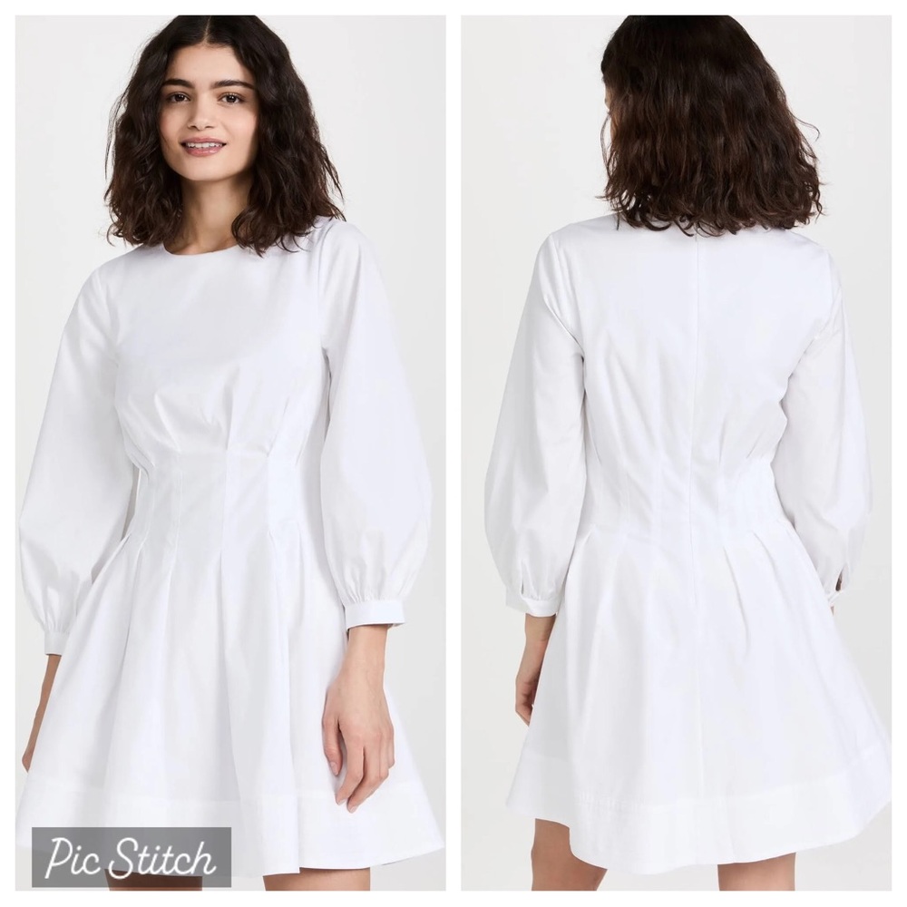 $498 NWT Veronica Beard White Torres Long Sleeve Stretchy Pleated Mini Dress 14 - Picture 2 of 14
